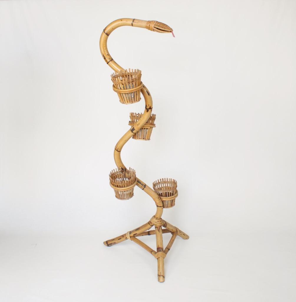 vintage boho rotan slang plantenhouder, Ophalen