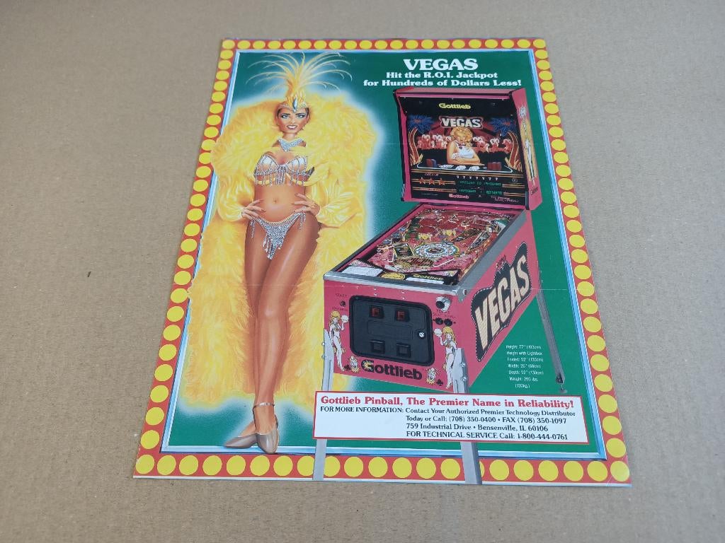 Flyer: Gottlieb Vegas (1990) Flipperkast, Verzamelen, Automaten | Flipperkasten, Flipperkast, Gottlieb, Verzenden