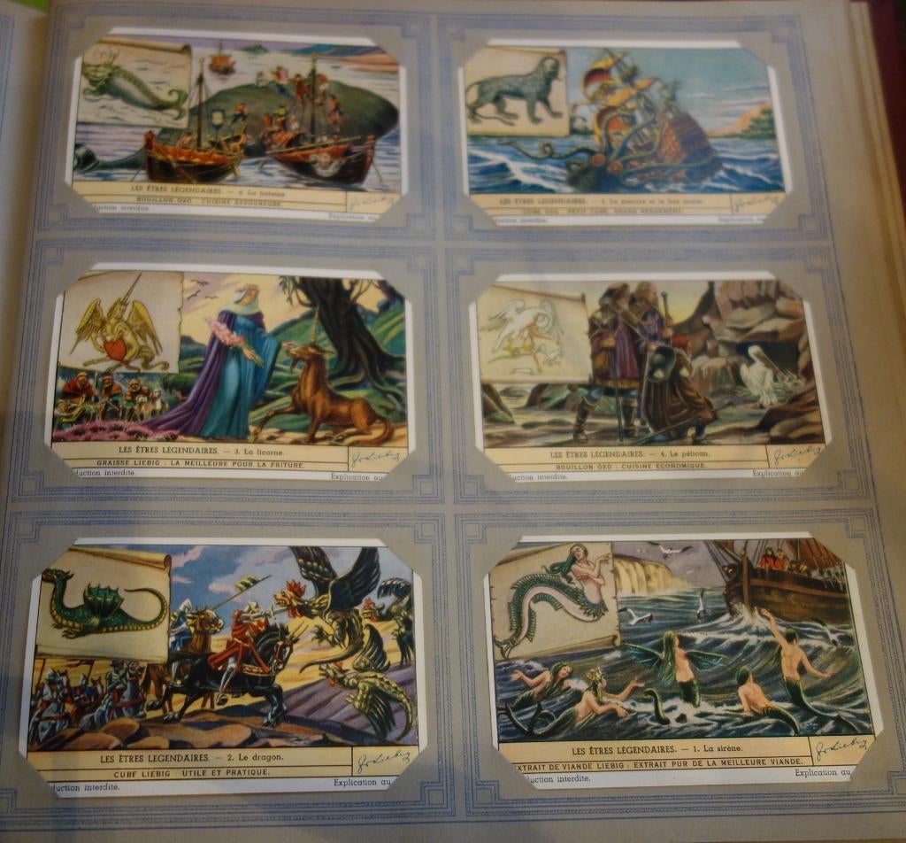 Set Liebig Prenten Les êtres l'egendaires (1943)., Enlèvement ou Envoi, Avant 1940, Gravure, Comme neuf