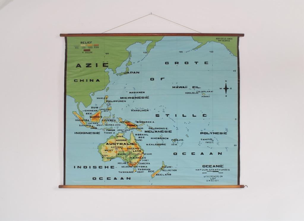 schoolkaart van Australië - Oceanië, Antiek en Kunst, Antiek | Schoolplaten, Ophalen of Verzenden, Aardrijkskunde