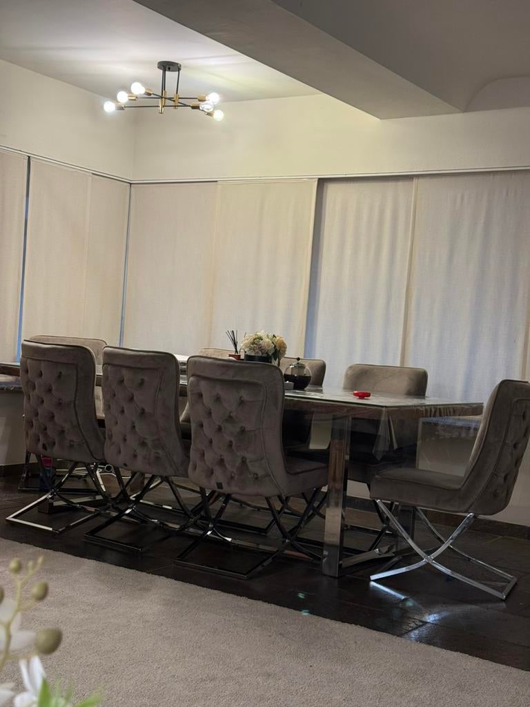 Eettafel met 8 stoelen + salontafel, Huis en Inrichting, Tafels | Eettafels, Ophalen, Zo goed als nieuw