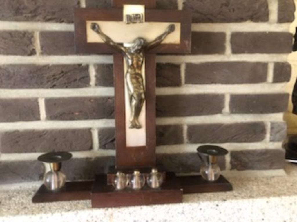 kruisbeeld garnituur hout, Antiek en Kunst, Antiek | Religieuze voorwerpen, Ophalen