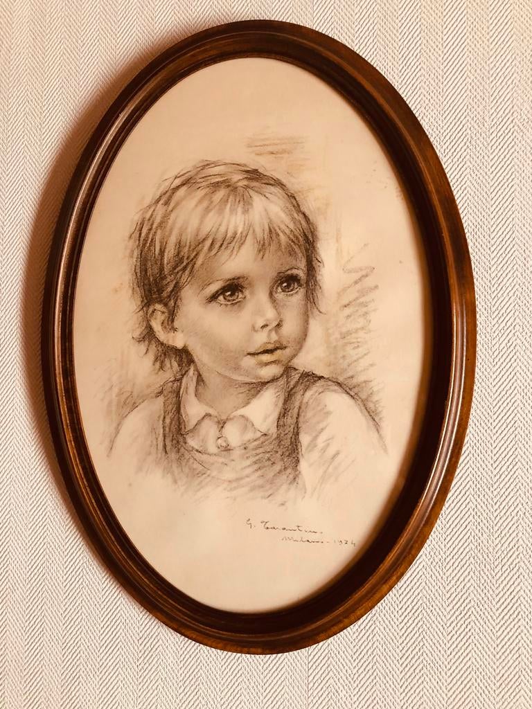 | Portret Giuseppe Tarantino 1974, jongen en meisje, Antiek en Kunst, Ophalen