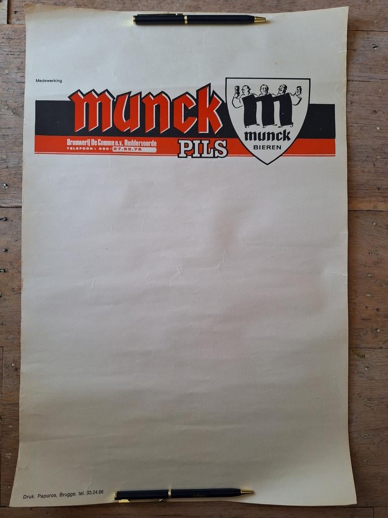 Oude affiche Munck Pils brouwerij De Gomme Ruddervoorde, Verzamelen, Ophalen of Verzenden