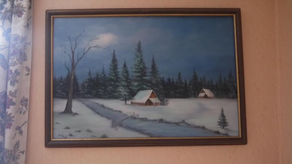 cadre peinture hiver, Enlèvement, Utilisé, Bois, 75 à 100 cm