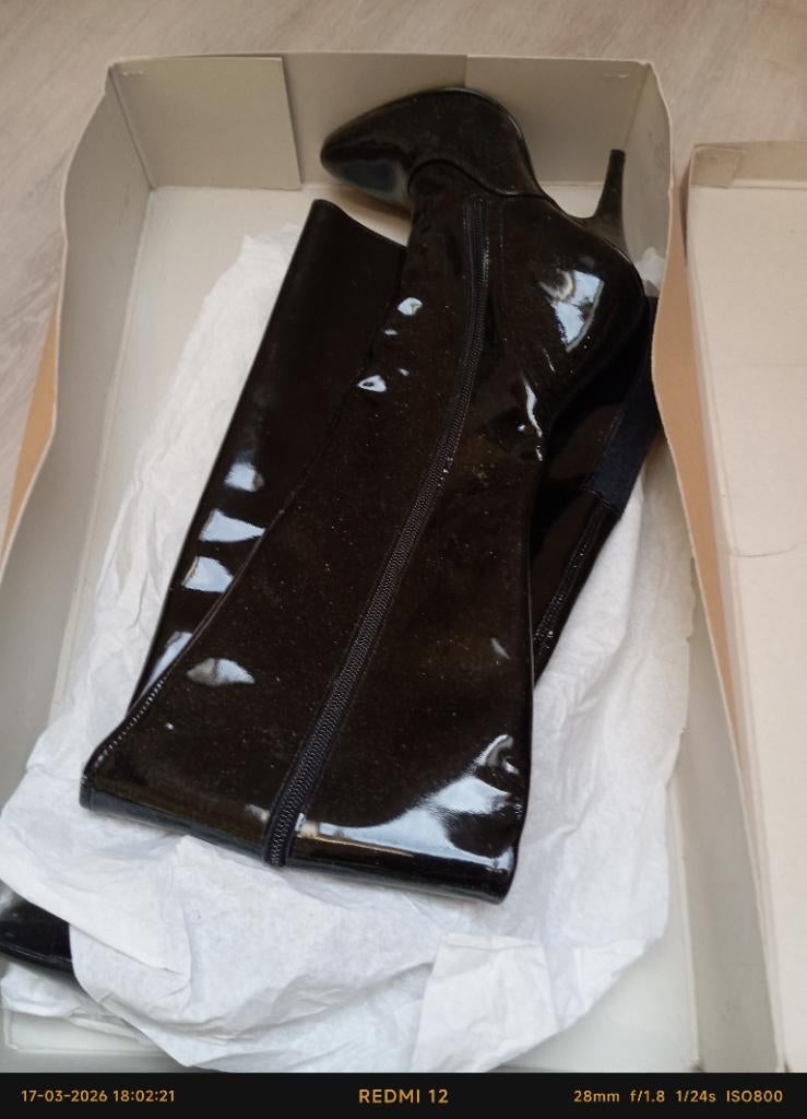 Lak lederen rijglaarzen, Hoge laarzen, Zwart, Ophalen of Verzenden, Zo goed als nieuw