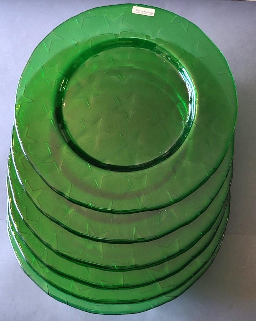 ️✔️ Villeroy & Boch STELLINA Groen glas 6 x Ø 34cm, Antiek en Kunst, Antiek | Servies los, Ophalen of Verzenden