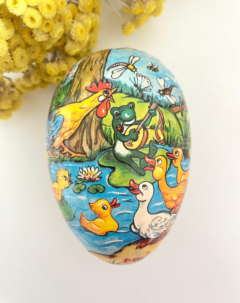 Boîte œuf en carton / papier mâché Coq, canard et grenouille, Divers, Pâques, Utilisé, Enlèvement ou Envoi