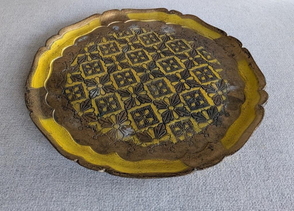 Klein decoratief Florentijns houten dienblad, Huis en Inrichting, Ophalen of Verzenden, Gebruikt, Rond, Hout