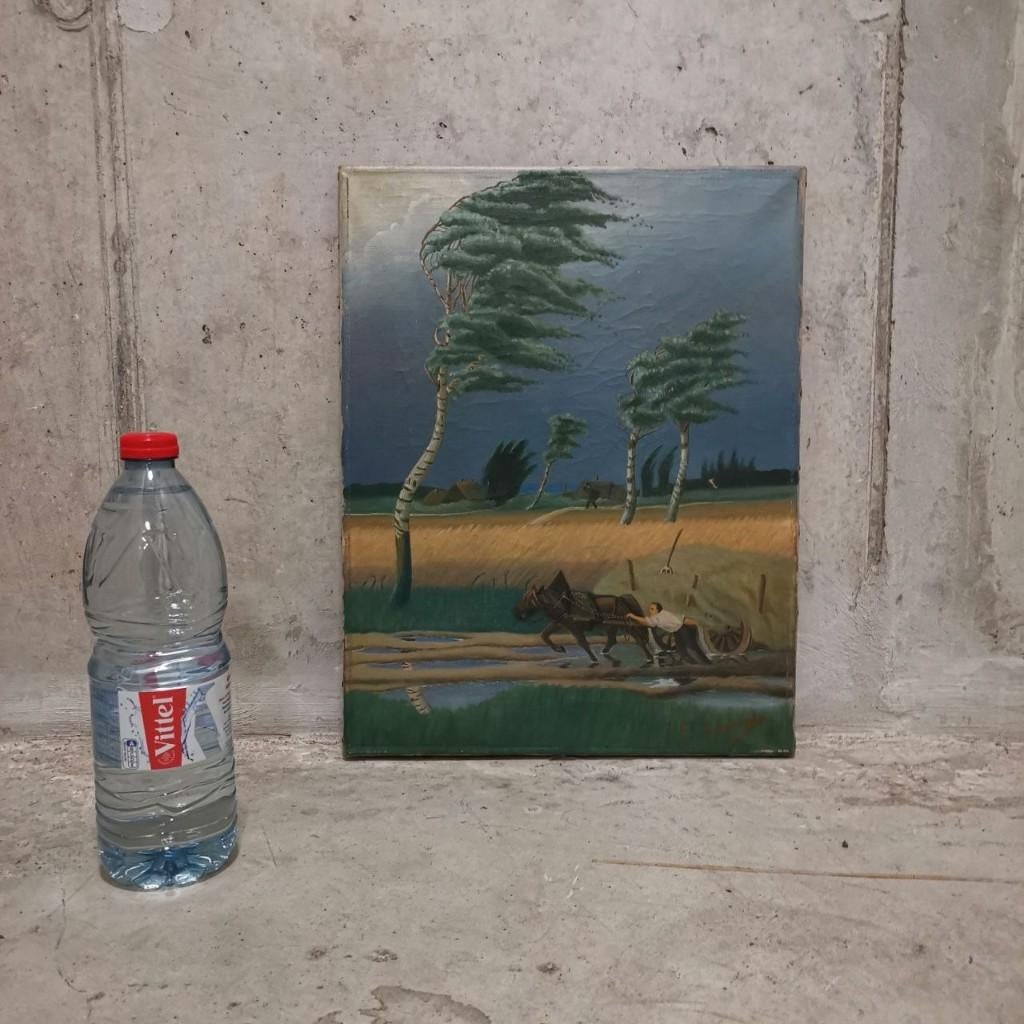 Charrette au champ (1930) — E. Lecompte (pseud. Magritte ?), Enlèvement