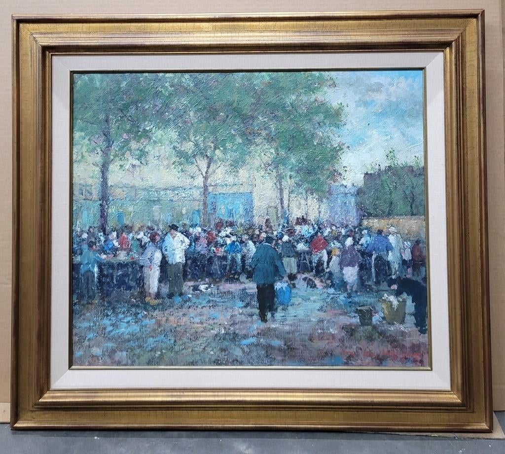 Maurice DE MEYER, druk geanimeerd markttafereel, Antiquités & Art, Enlèvement ou Envoi