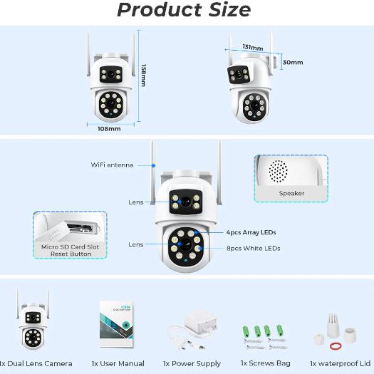 Caméra de surveillance sans fil, double objectif int/ext, Enlèvement ou Envoi, Neuf