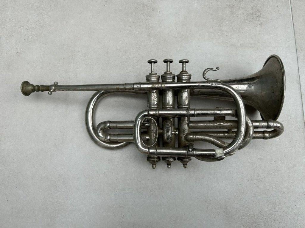 Verzilverde Cornet - Pelisson Guinot 1812, Muziek en Instrumenten, Blaasinstrumenten | Trompetten, Ophalen of Verzenden, Gebruikt