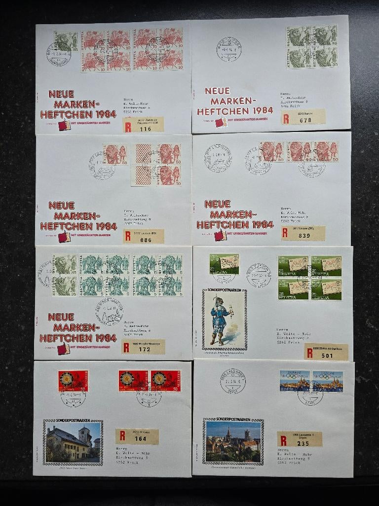 Zwitserland 59 brieven/FDC 1984-1986, Postzegels en Munten, Ophalen of Verzenden, Gestempeld