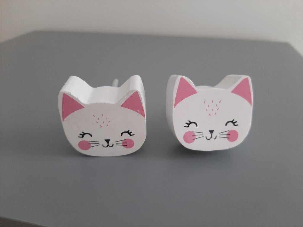 Schattige houten katten knopjes – kinderkamer set, Ophalen of Verzenden