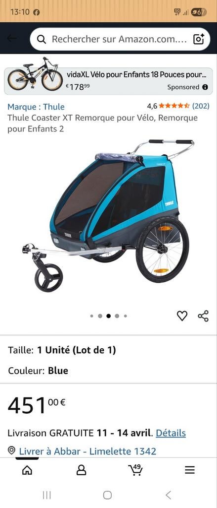 Thule Coaster XT Remorque pour Vélo, Remorque pour Enfants 2, Vélos & Vélomoteurs