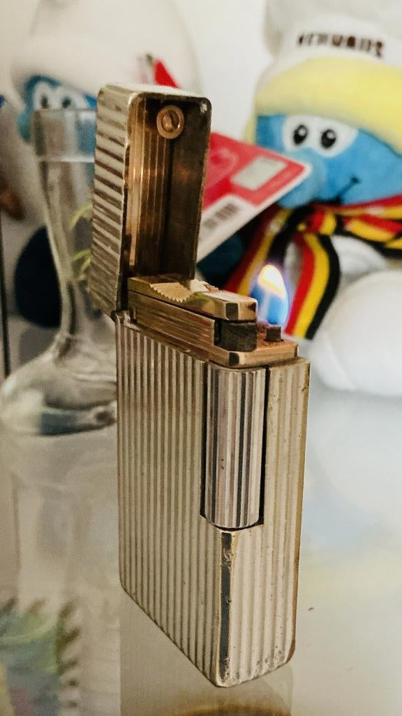 Dupont Line 1 grote aansteker - zilver - Jaargang: 1975, Ophalen of Verzenden, Gebruikt, Aansteker