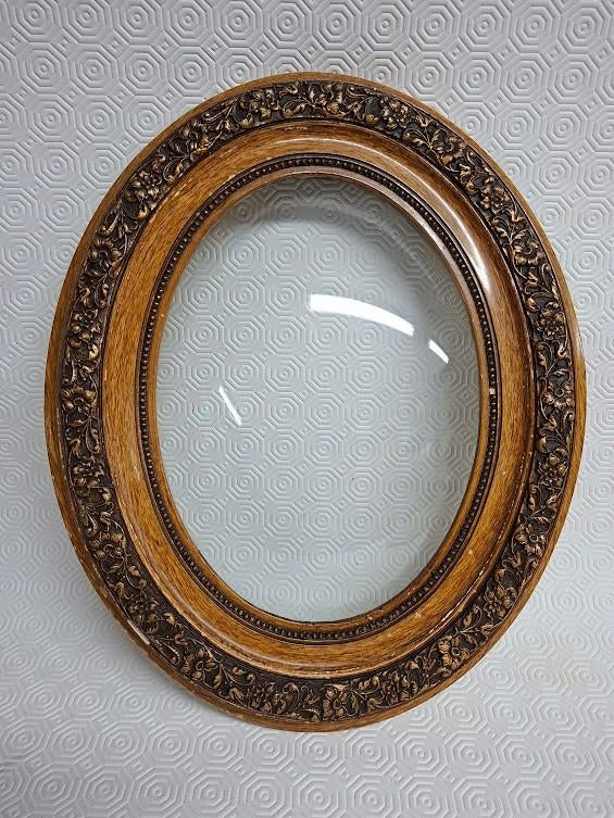 Cadre photo ancien, cadre en bois, verre creux incurvé, Enlèvement, Utilisé
