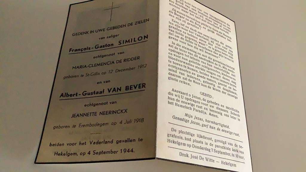 Victimes de guerre 1944 Erembodegem Hekelgem, Collections, Enlèvement ou Envoi