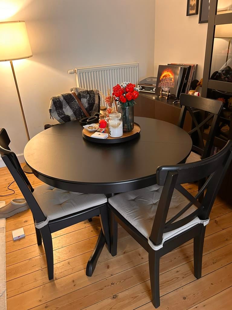 Ikea INGATORP met INGOLF stoelen, Huis en Inrichting, Ophalen, Nieuw, Zwart, 4 tot 6 stoelen