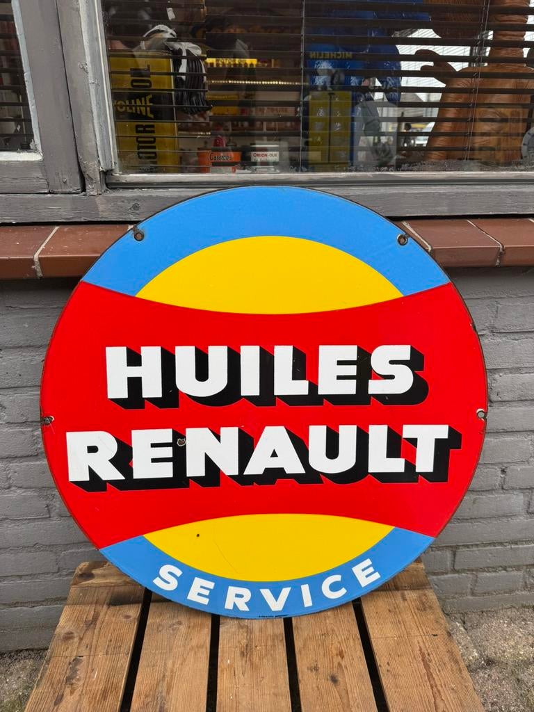 Huiles Renault Service emaille reclamebord, Verzamelen, Ophalen, Gebruikt, Reclamebord