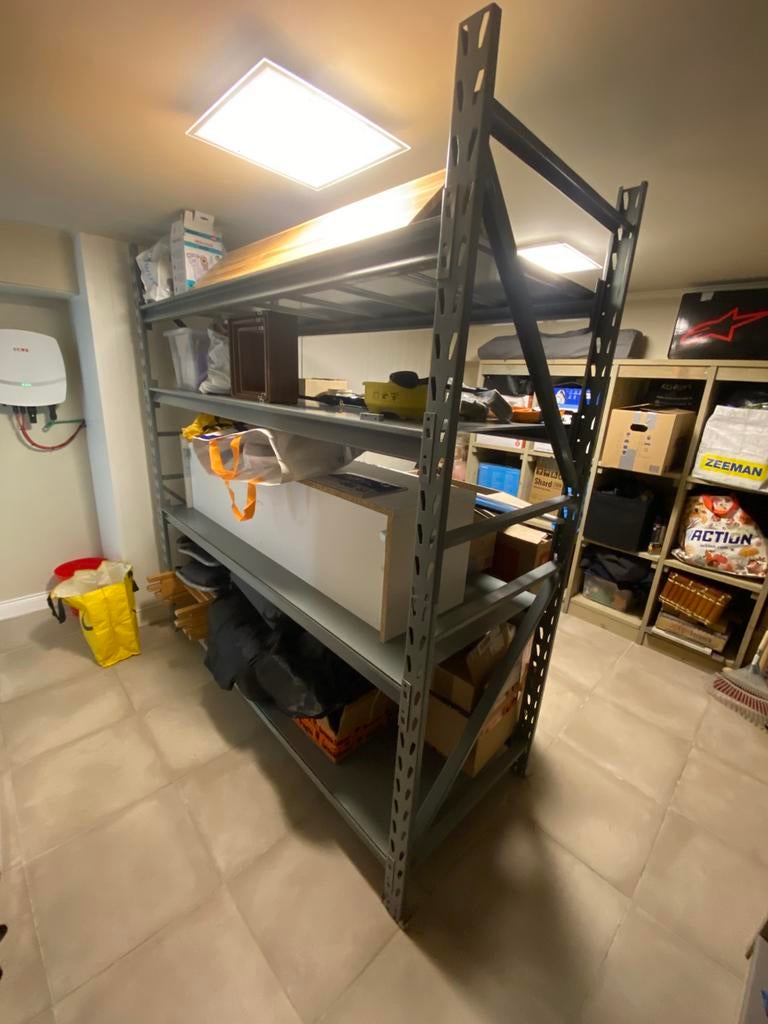 Industriële stellingkast – zeer stevig – 500 kg per plank, Huis en Inrichting, Kasten | Stellingkasten, Gebruikt, Ophalen