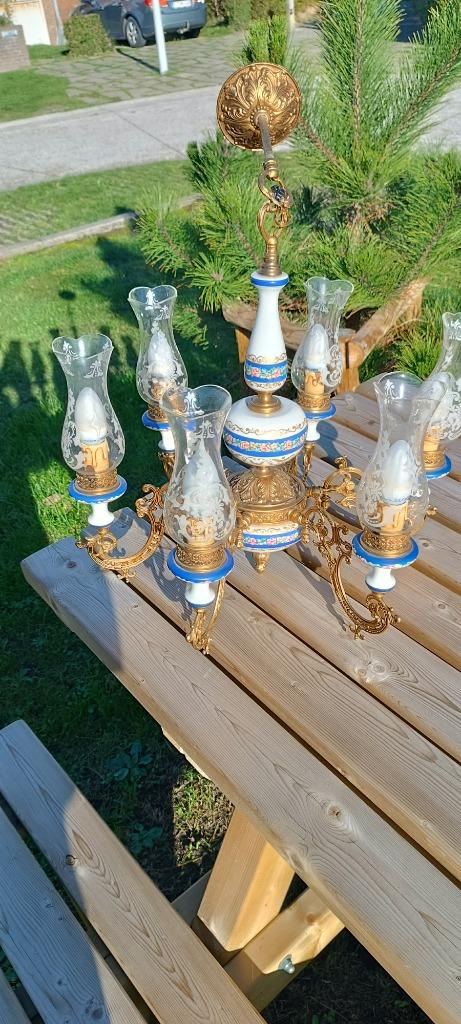 Lustre vintage à 6 bras pour le hall., Maison & Meubles, Enlèvement ou Envoi, Comme neuf, Verre