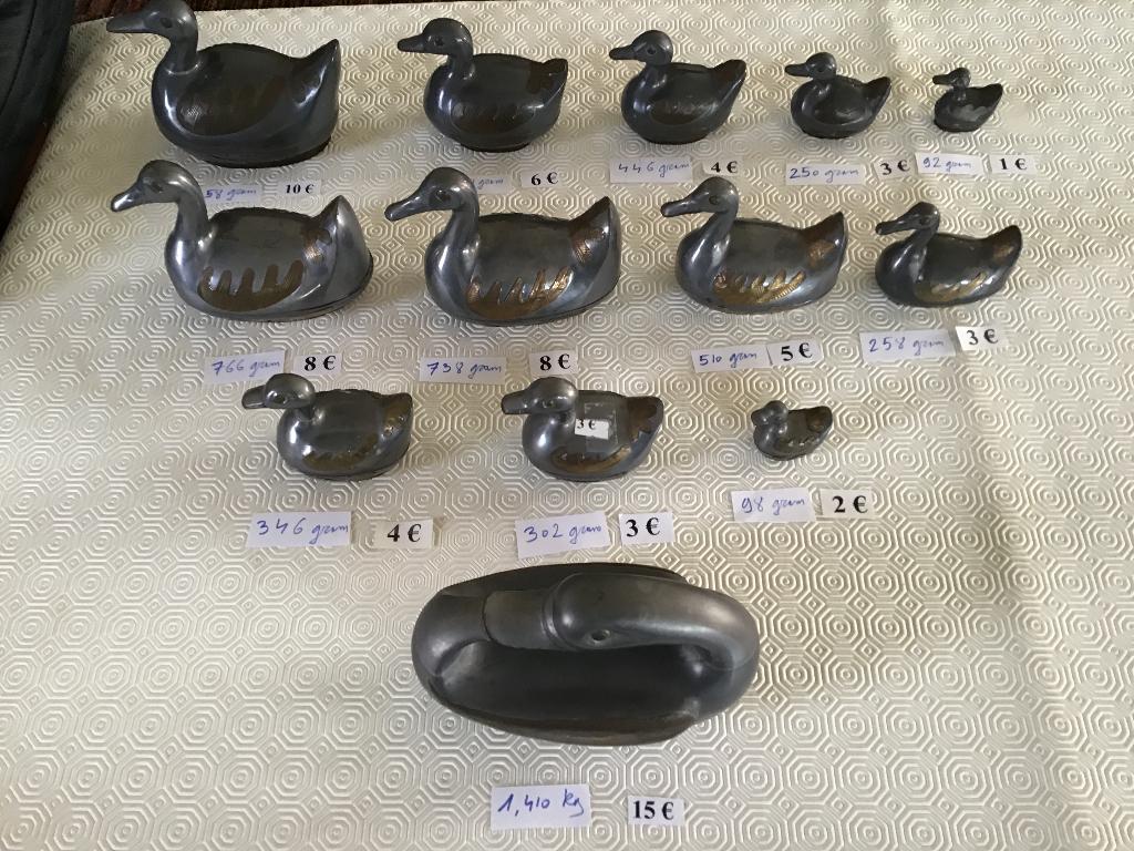 4 verschillende sets eenden beelden in tin of lood, Antiek en Kunst, Ophalen of Verzenden