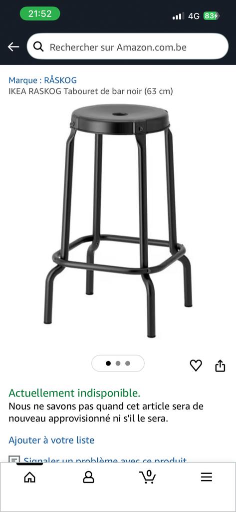 Tabouret RASKOG IKEA noir, Huis en Inrichting, Ophalen, Zo goed als nieuw