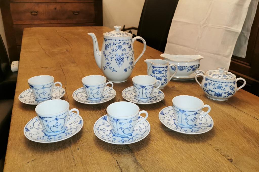 mooi oud landelijk porseleinen koffie servies met blauw, Ophalen of Verzenden