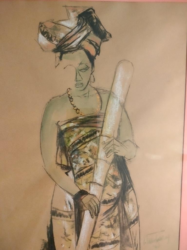 Afrikaans denseres, Antiek en Kunst, Kunst | Schilderijen | Klassiek, Ophalen of Verzenden