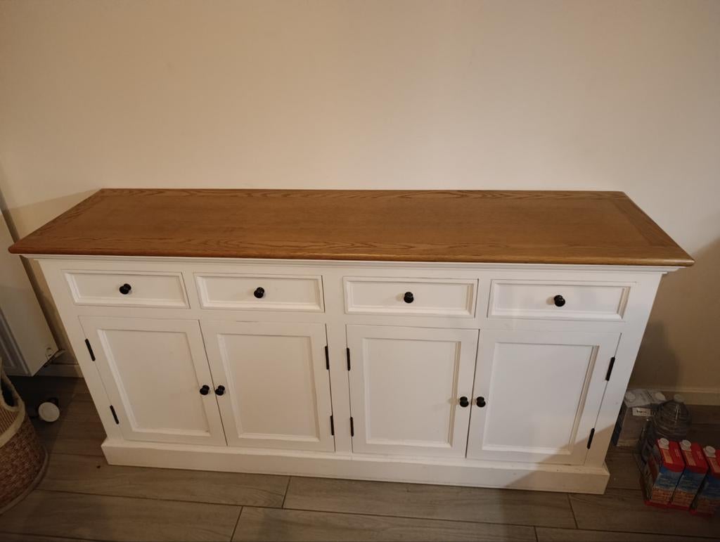 Massief houten dressoir Overstock Home wit met eikenblad, Maison & Meubles, Armoires | Dressoirs, Enlèvement