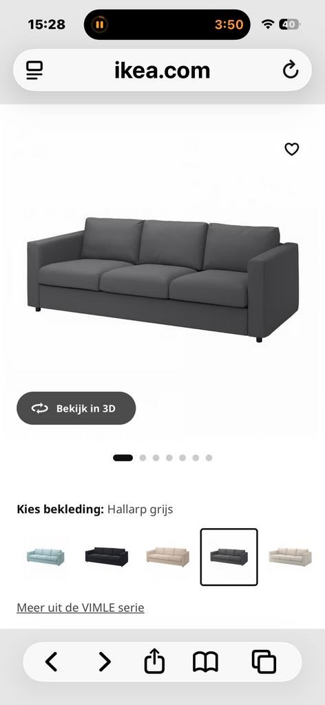 Zetel 3 personen, 90 cm, Gris, Enlèvement, Utilisé