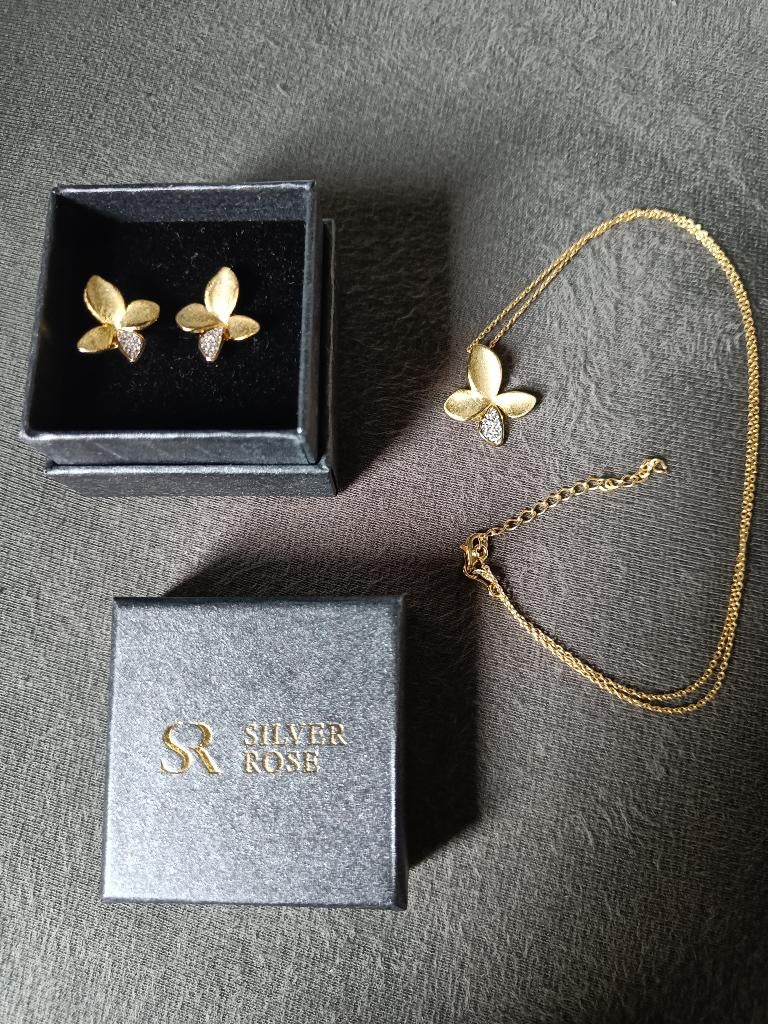 Set oorringen en ketting met hanger, Bijoux, Sacs & Beauté, Boucles d'oreilles, Jaune, Enlèvement, Argent, Neuf