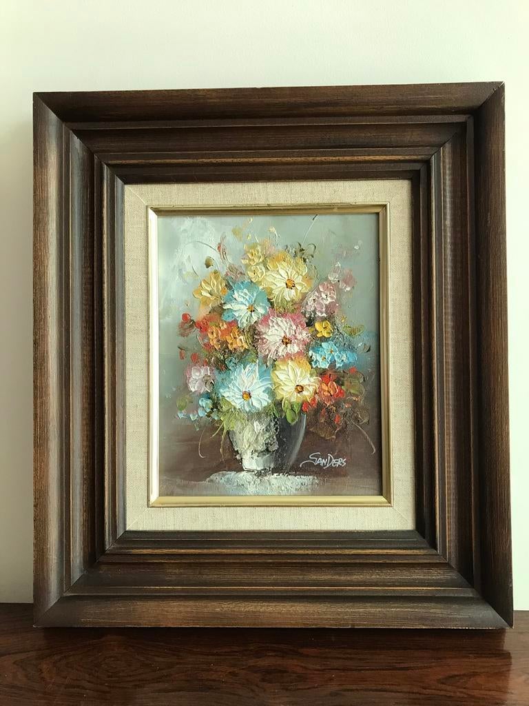 Schilderij bloemn in vaas Sanders  in houten lijst kader, Enlèvement ou Envoi