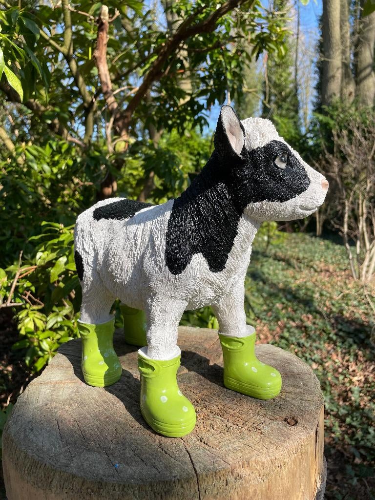 Kalf koe Groen regenlaarsjes tuin boerderij, Tuin en Terras, Ophalen of Verzenden, Nieuw, Kunststof, Dierenbeeld