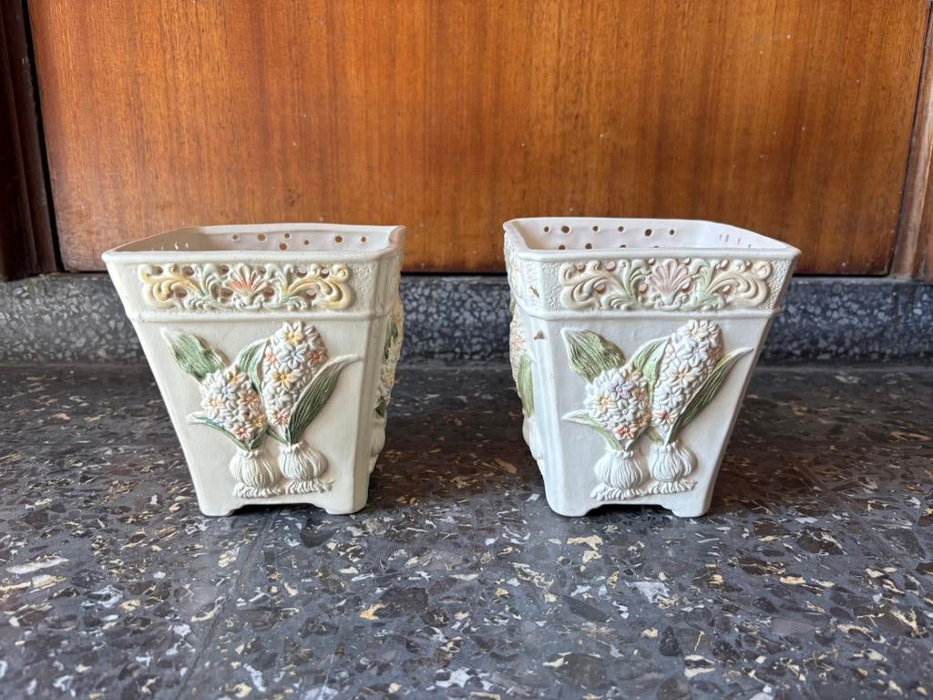 Bloemen vaasjes, Steen, Gebruikt, Vierkant, Balkon