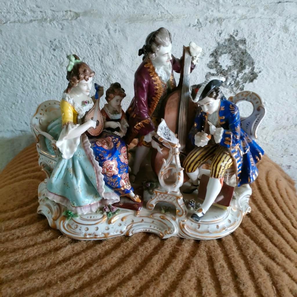 antiek Dresden porseleinen beeldje van een muziekgroep, Capo, Antiek en Kunst, Ophalen