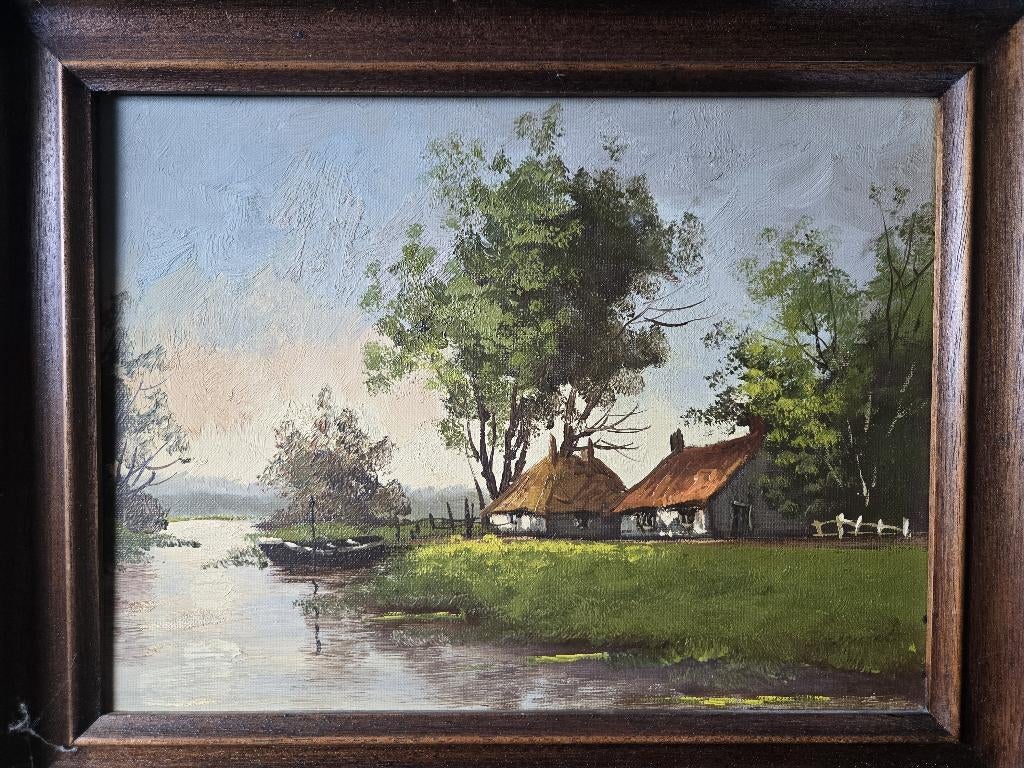 tableau huile artiste BERWINT encadré dans beau cadre bois, Enlèvement