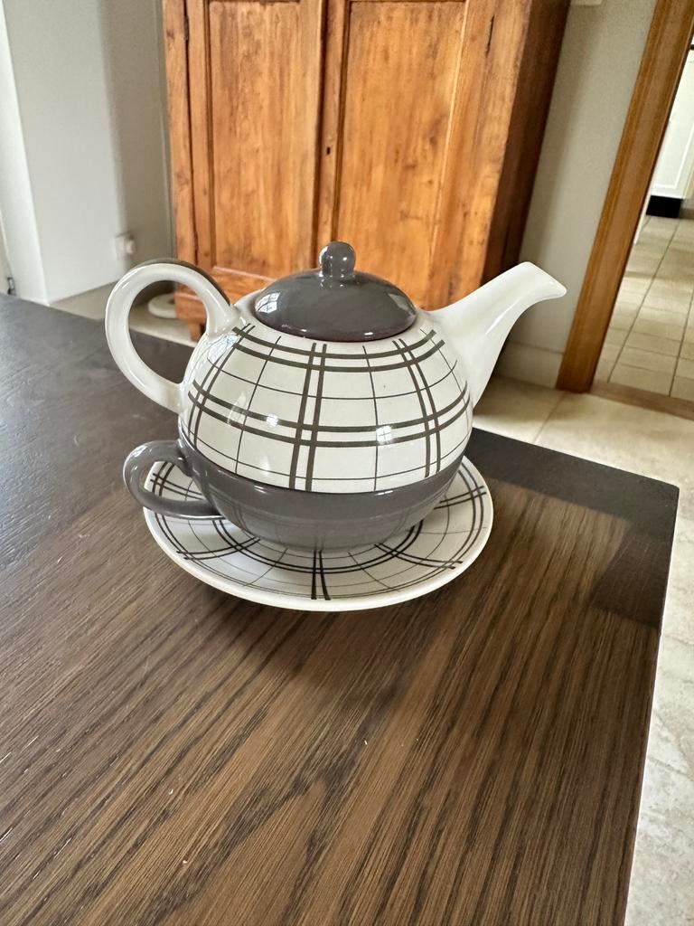 « Ensemble de thé pour un » vintage à carreaux gris, Antiquités & Art, Enlèvement