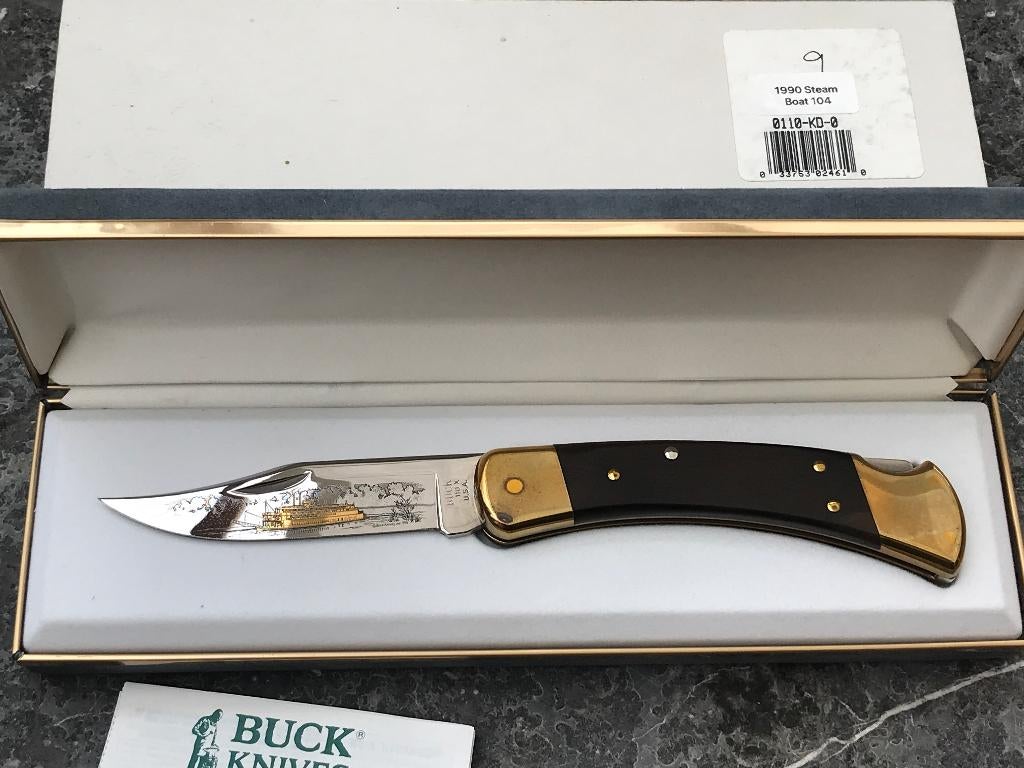Couteau commémoratif gravé Buck 110 1990 Steam Boat, Enlèvement ou Envoi