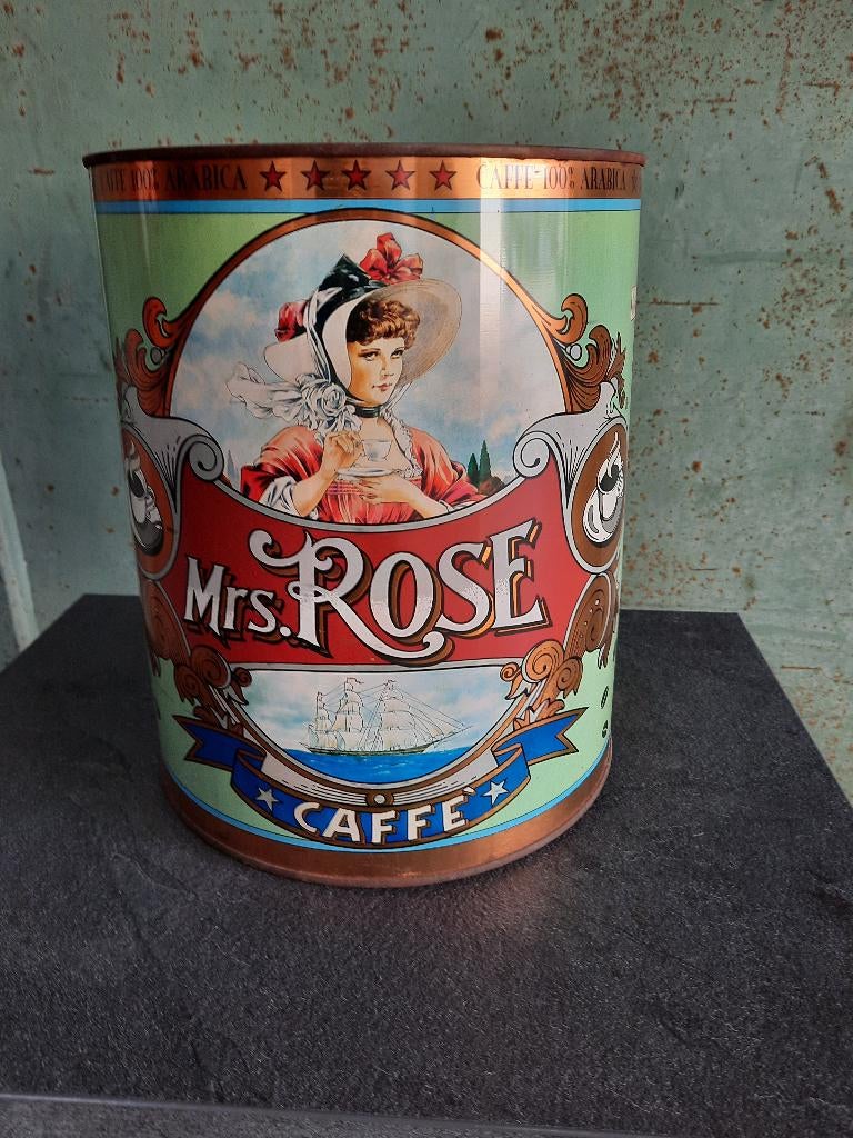 Vintage groot koffieblik "Mrs Rose", Ophalen, Gebruikt, Koffie, Overige merken