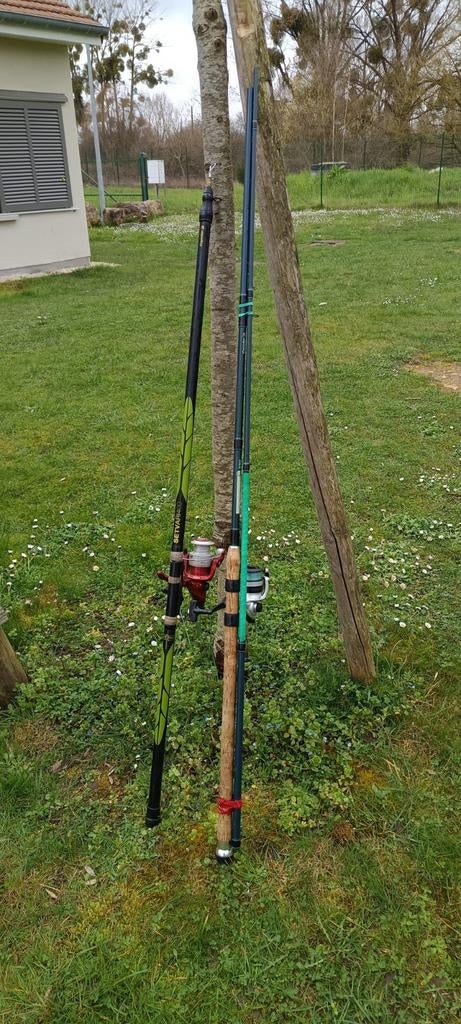 Lot de deux canne à pêche avec moulinet, Enlèvement ou Envoi, Moulinet