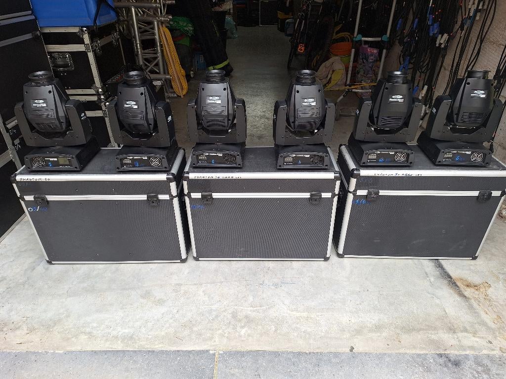phantom led spots 50W movingheads 6 stuks in flightcase, Ophalen, Gebruikt, Licht