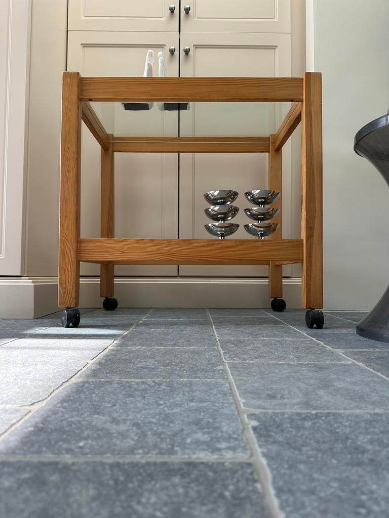 Vintage “Teie” serveerwagen IKEA , 90’ , massief grenenhout, Ophalen, Gebruikt, Glas, Scandinavisch
