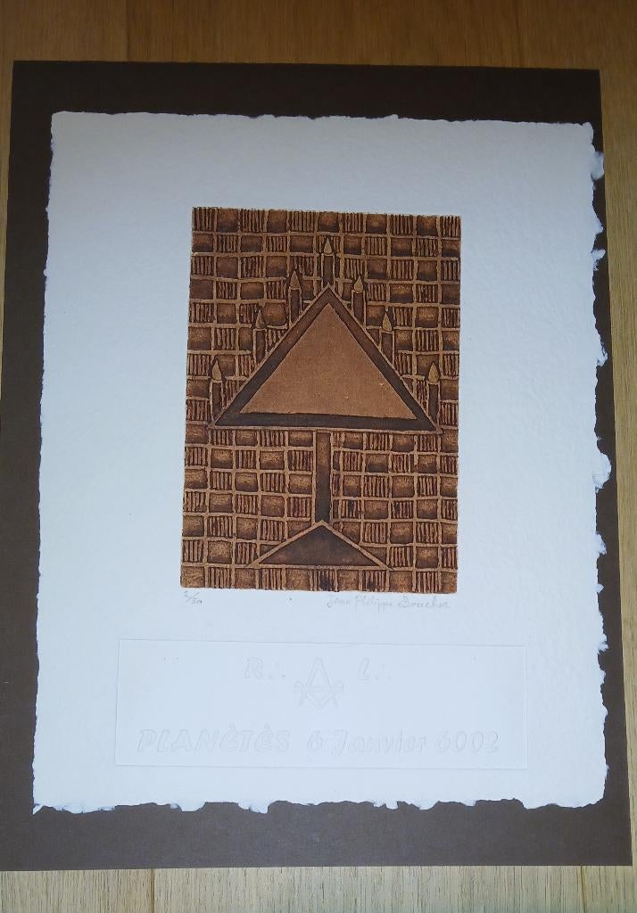 Kunst druk 2/50 ets vrijmetselarij Jean Philippe Boucher, Antiek en Kunst, Kunst | Litho's en Zeefdrukken, Ophalen