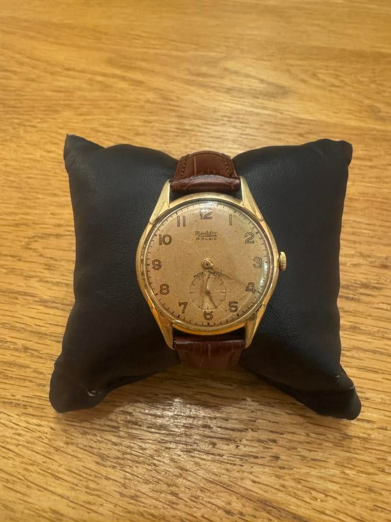 Montre vintage MONTDOR mécanique suisse petite seconde 40/50, Montre-bracelet, Autres marques, Enlèvement ou Envoi, Cuir