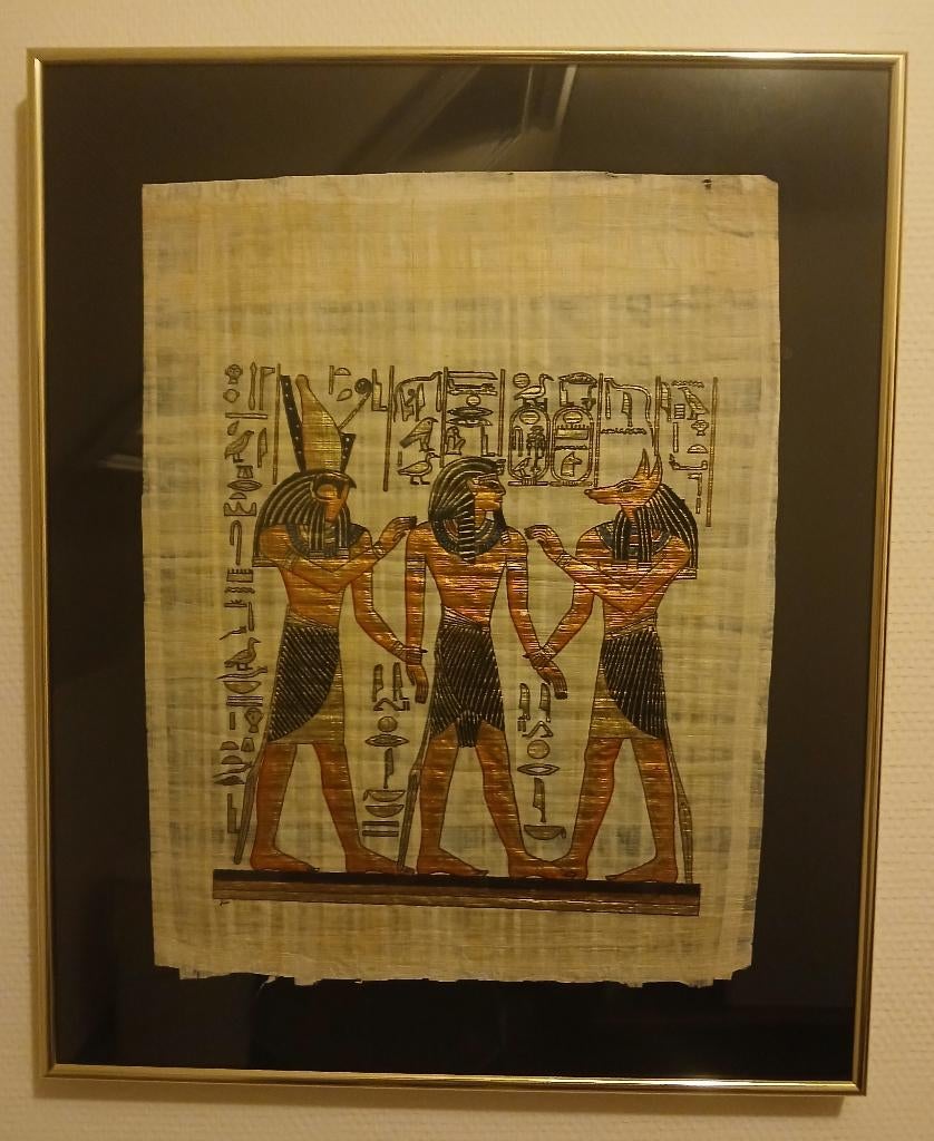 Egyptische tekening op papyrus in kader, Ophalen of Verzenden