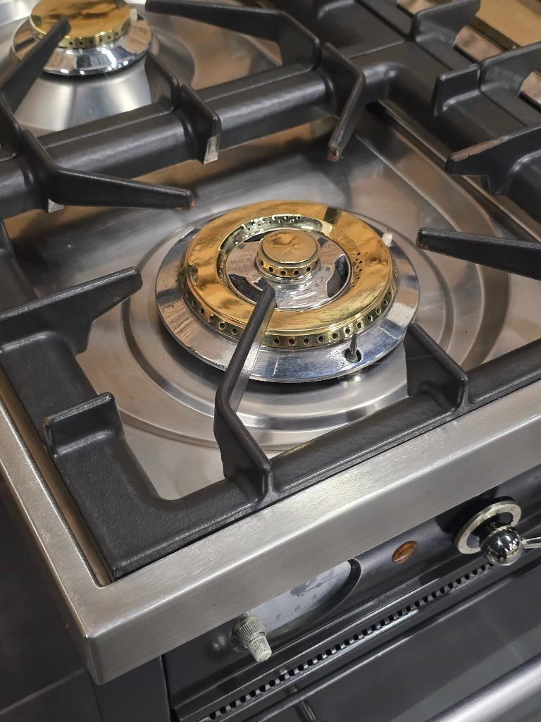 🔥 Poêle Boretti de luxe 120 cm anthracite + acier inoxydabl, Gaz, Classe énergétique A ou plus économe, 85 à 90 cm, Comme neuf