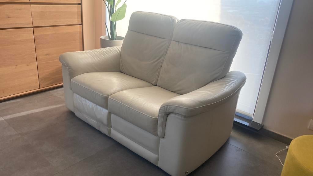 Witte lederen zetel met 1 relax, 75 à 100 cm, 150 à 200 cm, Enlèvement, Utilisé